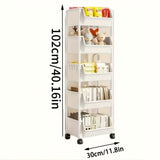 Carro de Almacenamiento Rodante Blanco de 5 Niveles con 4 Ganchos - Unidad Móvil de Estantería Plástica para Sala, Dormitorio, Oficina y Garaje, Carro Versátil de Movilidad Fácil, Colores Neutros, Ruedas Prácticas, Organizador de Estantes