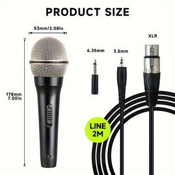 Microfono Voz Portátil Profesional AMACEX con Interruptor de Encendido/Apagado, Incluye Cable de Audio XLR de 2m para Conexión 1/4" - , Captura de Sonido de Alta Calidad para Actuaciones en Vivo y Grabación de Estudio, Diseño Elegante del Micrófono, Dura