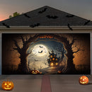 Decoración de Puerta de Garaje de Halloween con Calabaza y Castillo de Murciélagos - 1pc Tapiz Colgante de Poliéster, Banderín Festivo para Ambiente de Jardín