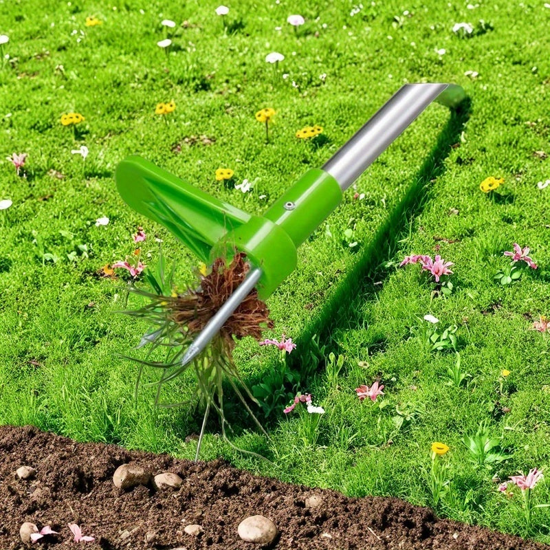 Juego de Herramientas para Deshierbe de 12 Escenas: Mango de Aleación de Aluminio Reforzado y Diseño con Pedal, Tubos Doble Articulados Desmontables – Rastrillo Manual Sin Esfuerzo para Céspedes y Jardines, ¡Sin Necesidad de Energía!