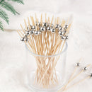 100 piezas de palillos de cóctel con cuentas plateadas espejadas y bolas espaciales, elegantes brochetas de bambú para fiestas, decoración de bares, frutas, pasteles y bocadillos