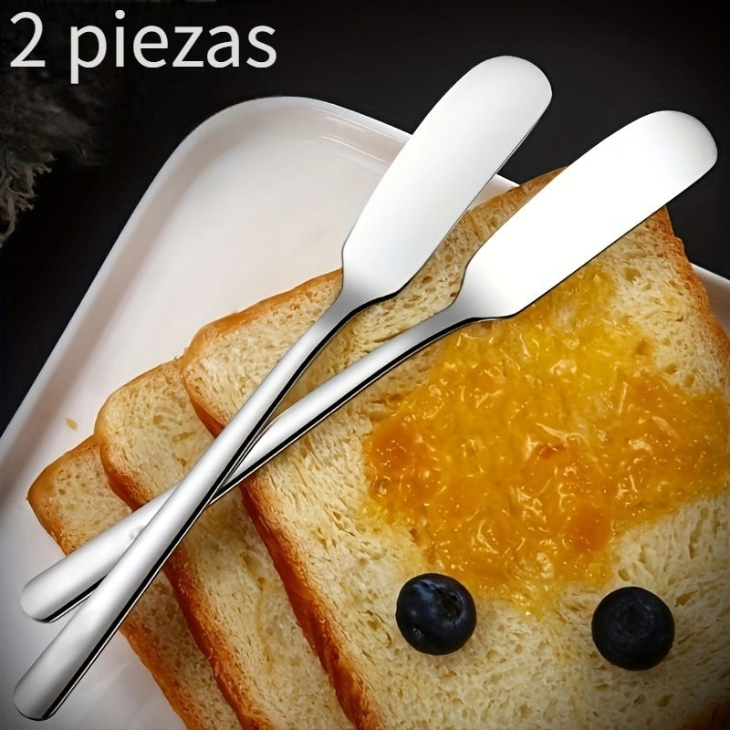 2 piezas de Cuchillos para Mantequilla de Acero Inoxidable SHAON con Punta Redonda - Diseño de Borde Redondeado para Untar Seguro, Mermelada, Queso y Sándwiches de Postre - Utensilios de Cocina Duraderos y Portátiles para Uso en Casa y al Aire Libre, Asp