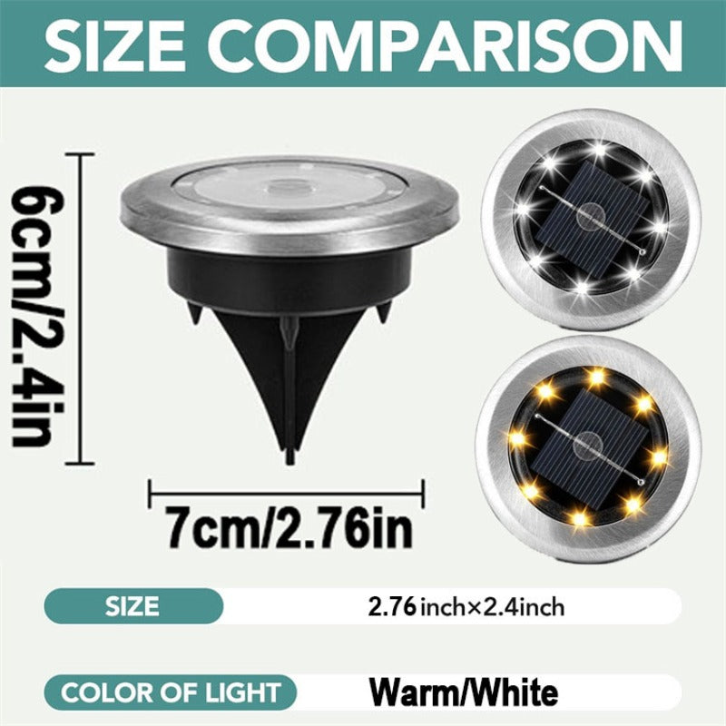 Luces Solares de 8LED para Suelo - Paquete de 4, Luces Decorativas IP44 para Escalones, Caminos, Jardines y Vallas, Iluminación Exterior para Pasillos y Césped