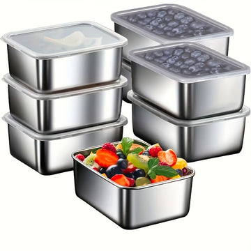 Juego de 8 Contenedores para Almacenamiento de Alimentos de Acero Inoxidable con Tapas - A prueba de Fugas, Reutilizables, Versátiles, Lavables a Mano - Ideales para la Preparación de Comidas, Picnic y Contacto Seguro con los Alimentos