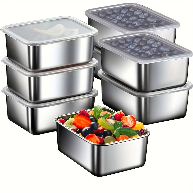 Juego de 8 Contenedores para Almacenamiento de Alimentos de Acero Inoxidable con Tapas - A prueba de Fugas, Reutilizables, Versátiles, Lavables a Mano - Ideales para la Preparación de Comidas, Picnic y Contacto Seguro con los Alimentos