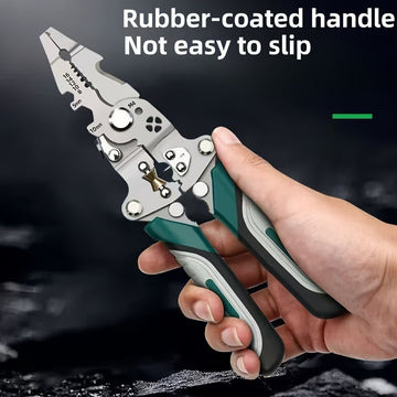 1 película desplegable multifuncional para pelar cables - Herramienta eléctrica de acero cromo vanadio con funciones de crimpado, corte y llave, diseño compacto y portátil para uso en el hogar, exterior e industrial, herramienta para pelar cables, manten
