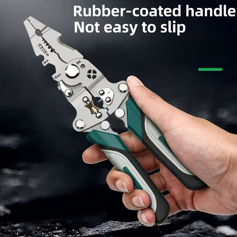 1 película desplegable multifuncional para pelar cables - Herramienta eléctrica de acero cromo vanadio con funciones de crimpado, corte y llave, diseño compacto y portátil para uso en el hogar, exterior e industrial, herramienta para pelar cables, manten
