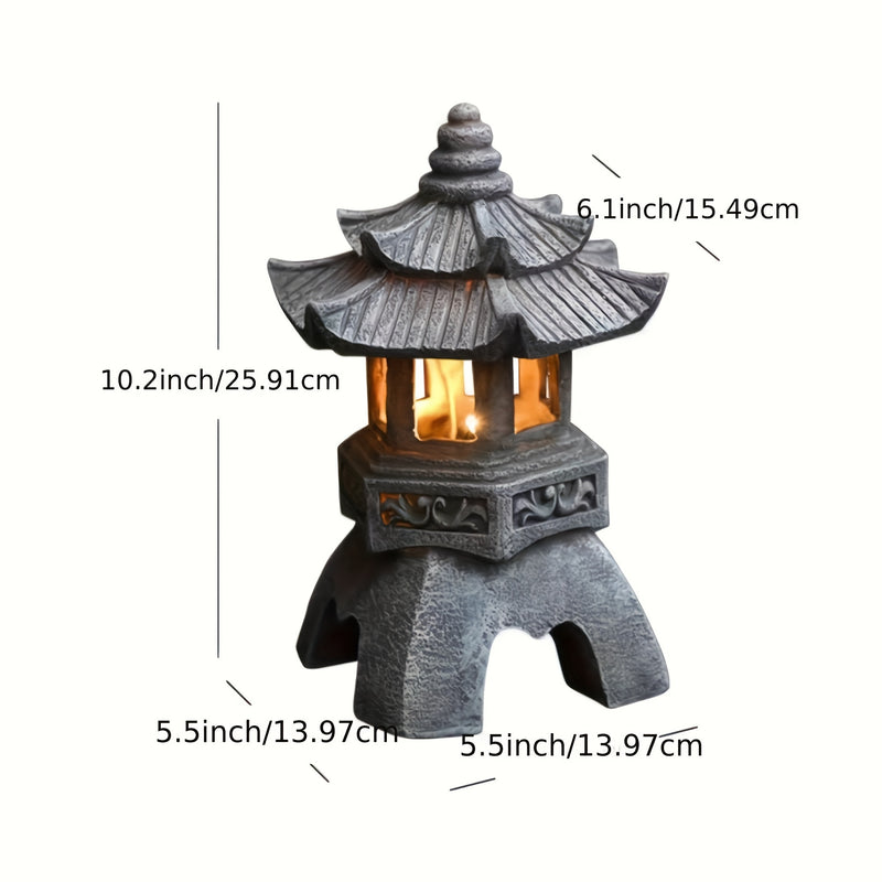 1PC Decoraciones Zen para Exteriores/Interiores - Estatua de Linterna Pagoda con Energía Solar, IPX4Añade encanto artístico a tu jardín, patio y balcón ajardinado, ¡el regalo perfecto para decoración de patio!
