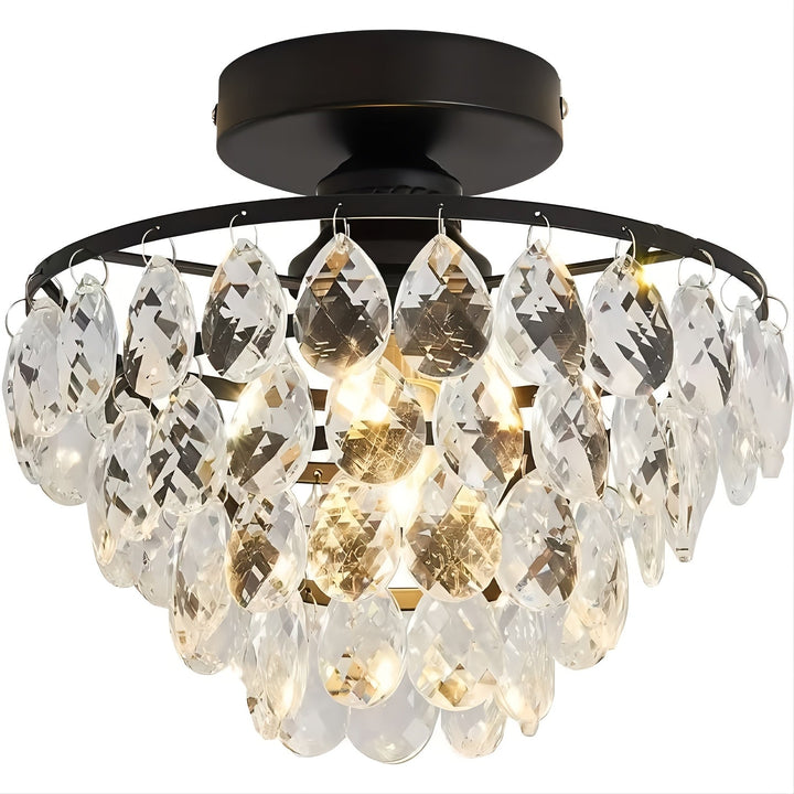 1 Moderno E26 Pequeño Cristal de Candelabro Semi Empotrado Luz de Techo, Adecuado para Luces de Techo de Granja, Pasillos, Dormitorios, Baños, Armarios, Dormitorios, Vestíbulos y Otras Luces de Techo Doradas