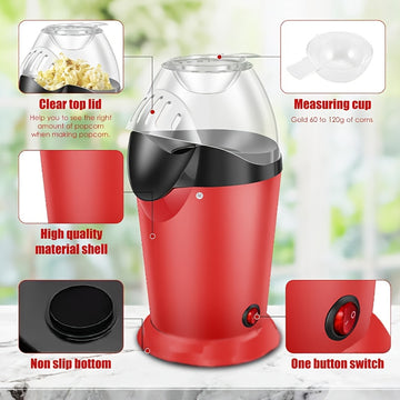 Máquina de palomitas de maíz eléctrica, estilo clásico americano, 110V-130V enchufe estadounidense, palomero de palomitas de maíz fácil de usar para el hogar, material PP duradero, no requiere batería