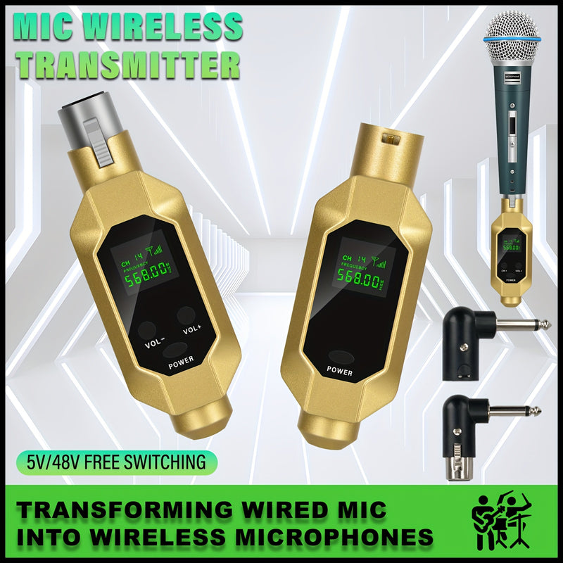 XGeS 5V/48V Transmisor de micrófono inalámbrico - Convierte micrófonos con cable a inalámbricos, batería de litio recargable, carga rápida de 2,1A, interruptor de 5V/48V, ideal para guitarra, bajo y mezcla, sistema de micrófono inalámbrico | receptor de