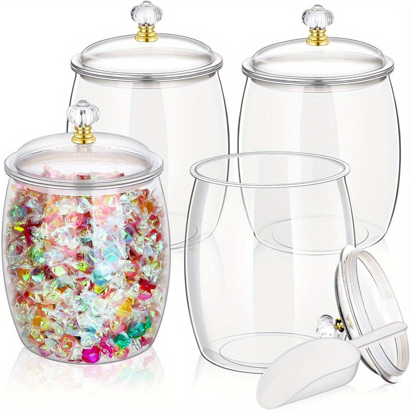 2 Tarros de Dulces con Tapas y Cucharillas, Contenedores de Plástico Transparente para Galletas de 3.79/7.57 L, Recipientes Herméticos Grandes para Almacenamiento en Farmacia, Frascos para Snacks Duros, Perfectos para Decoración de Bodas y Cocina
