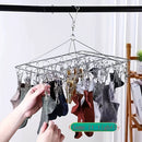 40 piezas de tendedero de acero inoxidable con 20 ganchos estándar - Secador de ropa resistente para interior/exterior, con ganchos giratorios de metal pulido, diseño antiventos, pinzas removibles para ropa y calcetines, tendedero plegable