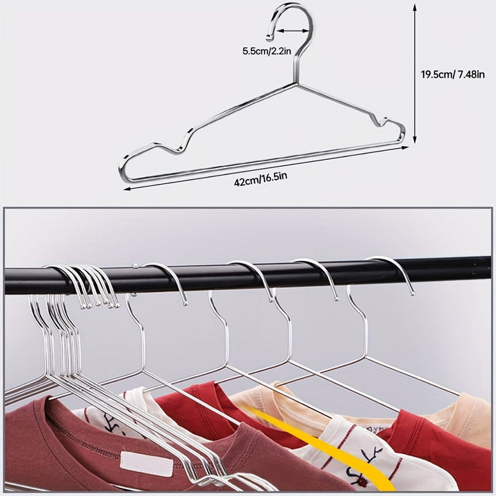 Conjunto de 20 Perchas Metálicas Premium - Antideslizantes, Resistentes y Antióxido, Acero Inoxidable con Acabado Pulido, Ranuras Mejoradas para el Hombro para Organización del Armario, Estantería Ahorradora de Espacio para Abrigos, Vestidos y Más, Ideal