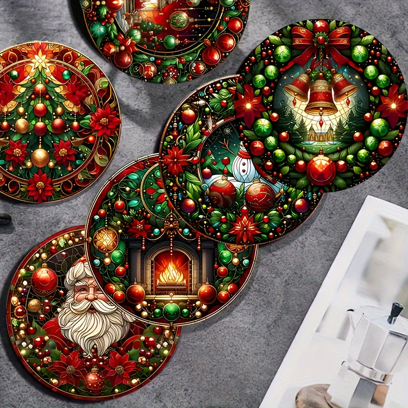 6 posavasos de madera con temática navideña, posavasos festivos en 3D, resistentes al calor y al frío, antideslizantes, decoración duradera para el hogar y la cocina, perfectos para regalos navideños y decoración del salón.