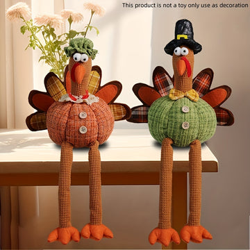 1pc/2pcs, Fiesta de la Cosecha Sombrero de Acción de Gracias Muñeco de Calabaza, Pareja de Pavo con Piernas Largas para Colgar, Decoración de Ambiente de Temporada de Cosecha, Hogar, Ventana, Decoración de Fiesta Temática Creativa