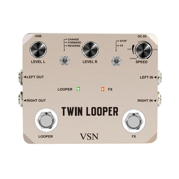 Pedal de Guitarra Eléctrica Twin Looper - Grabación de 10 Minutos, True Bypass, Sonido Analógico con 11 Efectos, Reproducción Inversa y Control de Movimiento Lento