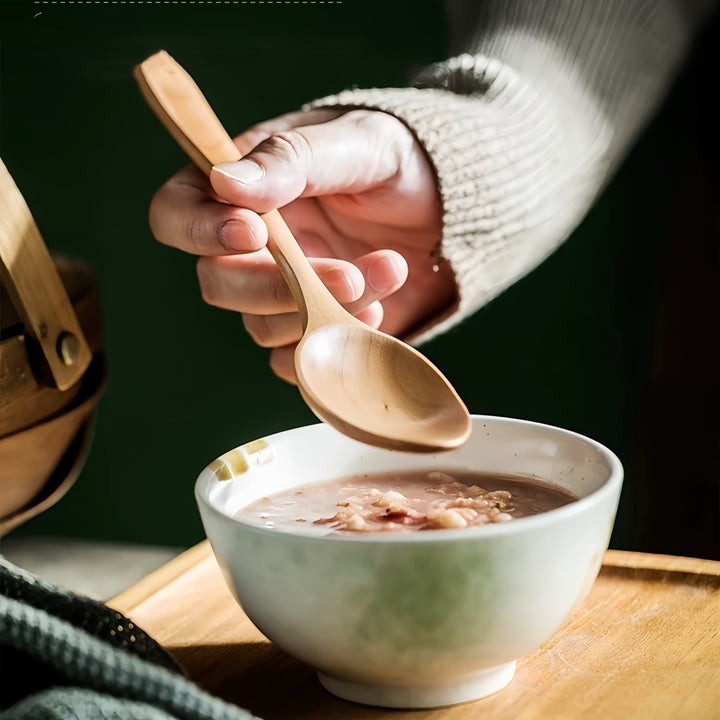 1pc Cuchara de Madera de Haya - Cuchara de Madera Maciza para Mezclar, Postres, Sopa, Fideos, Ensalada, Fruta, Gachas para Uso Doméstico y de Camping, Cubiertos de Camping|Cuchara de Madera Pulida|Cuchara con Acabado Suave
