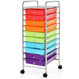 Carro de Almacenamiento con Rodillos y Estante de 10 Cajones - Marco Metálico Duradero, Ruedas Giratorias 360°, Frenos Bloqueables, Diseño de Alta Calidad para Hogar, Oficina o Escuela, Organizador de Suministros de Oficina, Acabado Cromo, Baúles