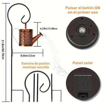 Regadera Solar con Luces de Camino - Decoración Artística para Jardín con Gancho Colgante - Iluminación Ecológica Desmontable y Cargada por Energía Solar, Pantalla Plástico - Ideal para Patio, Césped o Senderos IP65