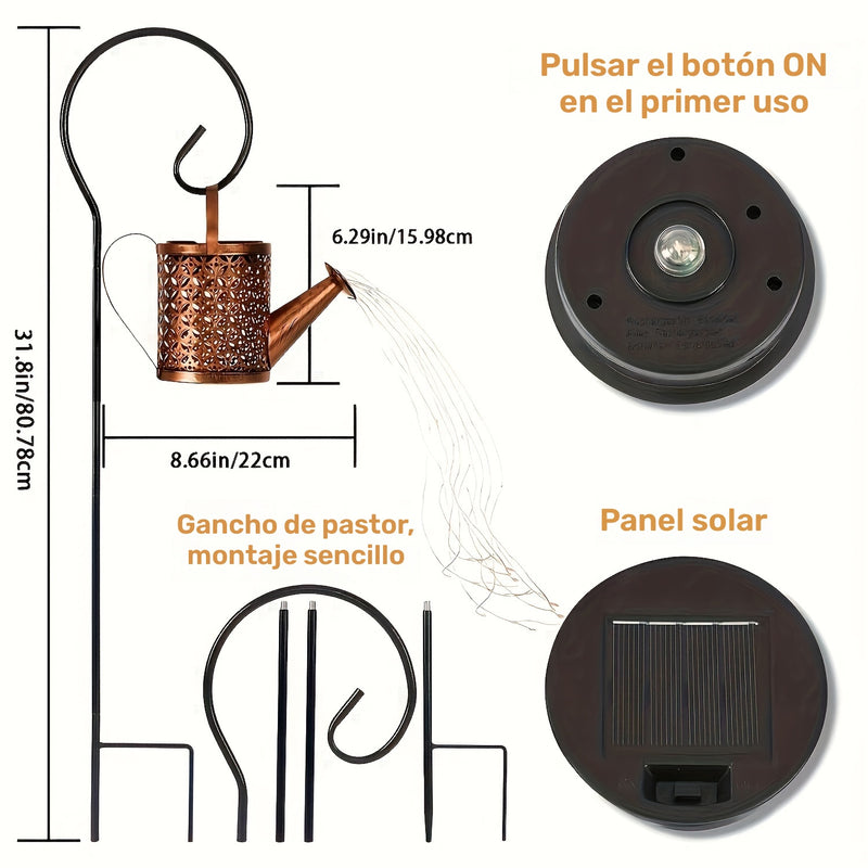 Regadera Solar con Luces de Camino - Decoración Artística para Jardín con Gancho Colgante - Iluminación Ecológica Desmontable y Cargada por Energía Solar, Pantalla Plástico - Ideal para Patio, Césped o Senderos IP65