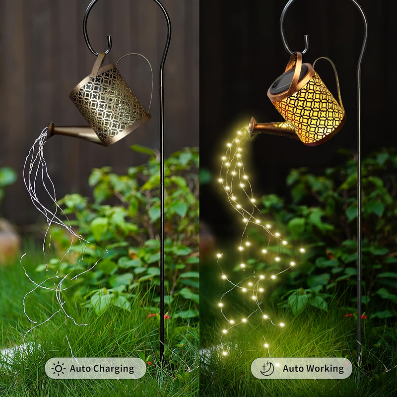 Lámpara solar de cascada con 36 luces LED y diseño con gancho, decoración elegante en tono dorado para jardín, patio, pasillos y celebraciones, iluminación exterior con energía solar, luces para patio