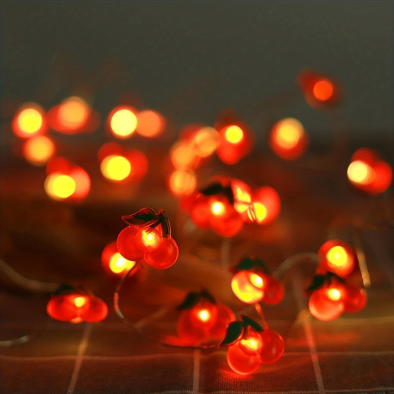 Luces LED en forma de cereza, que funcionan con pilas, 20 luces, 200,0 cm, temática de fantasía, blancas, sin pilas incluidas para bodas, San Valentín, Año Nuevo, Acción de Gracias, decoración de aniversario.