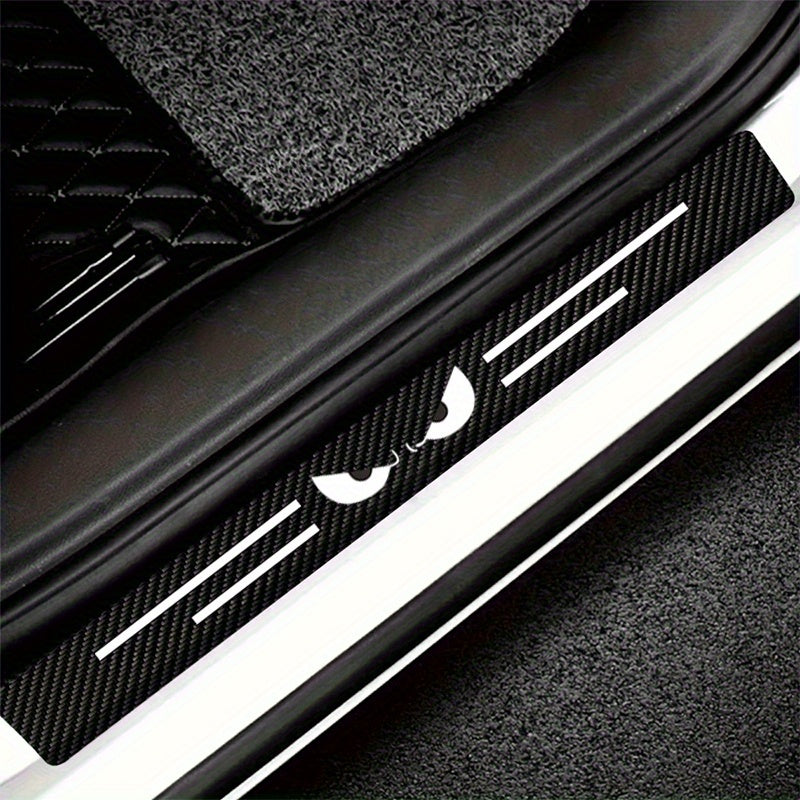 9 piezas de protector para umbral de auto con diseño de ojo de diablo, resistente a rayones y antideslizante, instalación con adhesivo, apto para todos los autos - negro con franjas blancas, protección para umbral de auto | decoración de auto elegante |