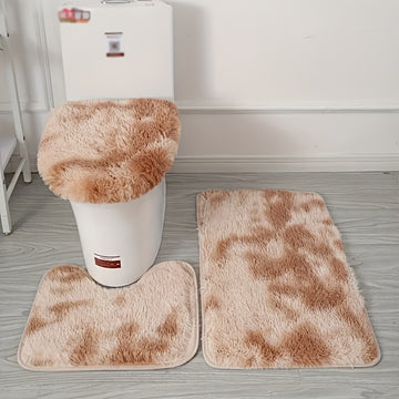 Juego de 3 Alfombras Tie-Dye con Cubierta para Tapa de Inodoro, Decoración para Baño y Cocina, Suave y Cómoda, Regalo Navideño, Adorno Hogareño de Invierno