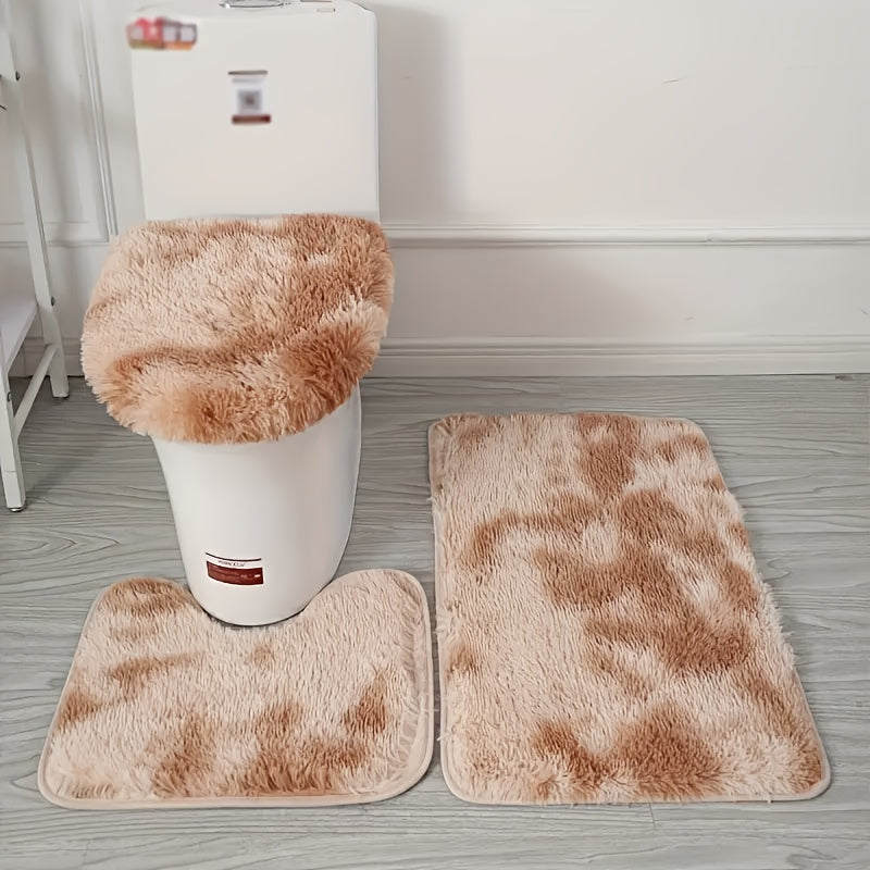 Juego de 3 Alfombras Tie-Dye con Cubierta para Tapa de Inodoro, Decoración para Baño y Cocina, Suave y Cómoda, Regalo Navideño, Adorno Hogareño de Invierno