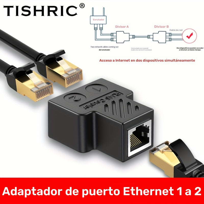 Adaptador Divisor Ethernet TISHRIC de 2 piezas - Conector de Cable de Red LAN de 1 a 2 Vías, Hembra RJ45, Acabado Mate