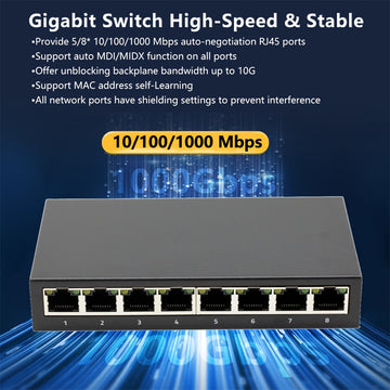 Conmutador de Red Gigabit 10/100/1000Mbps, 8 Puertos/5 Puertos, Carcasa Metálica, Alimentación USB para Escritorio, Adaptador Ethernet RJ45 Plug-and-Play con Cambio Automático MDI/MDIX Rápido, Ideal para Hogar/Dormitorio y Oficina - Múltiples Opciones de