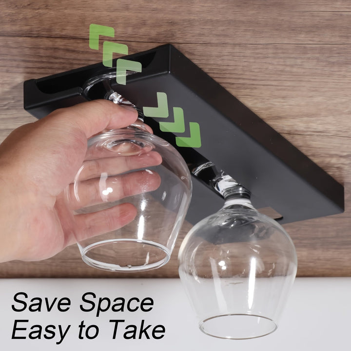 Soporte de 4 piezas con acabado pulido de plástico para copas de vino, perchero colgado sin perforación para secado y almacenamiento de copas de vino, soporte para estanterías/armarios para uso en cocina, bar y restaurante