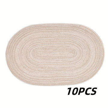 4/6pcs Placemats de hilo oval, manteles de mesa lavables, poliéster 100.00, decoración de comedor tejida a mano, almohadillas de mesa de 100% poliéster