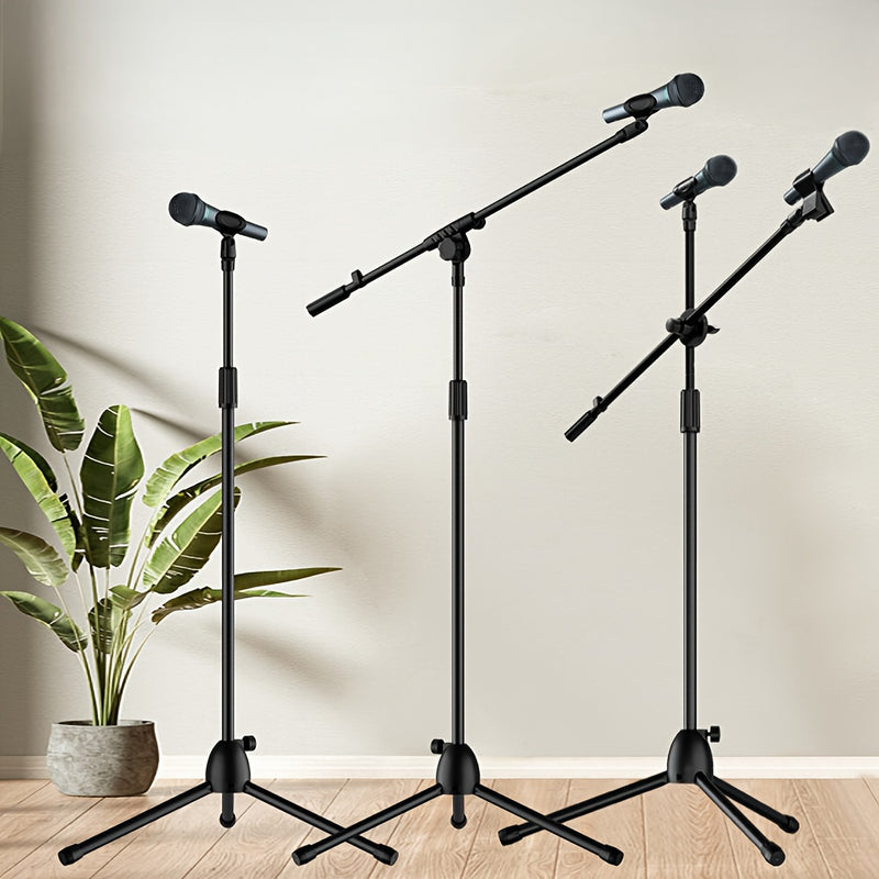 Soporte de piso portátil ajustable para micrófono de trípode - Material ABS duradero, conector XLR, ideal para batería, guitarra, violín - Negro, equipo de escenario | Configuración de escenario moderna | Soporte de altura ajustable