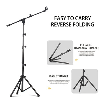 Soporte de micrófono metálico ajustable de alta resistencia - 2 clips de micrófono, adaptador de 3/8" a 5/8", bolsa de transporte incluida para escenario de karaoke, estudio en casa y uso profesional de grabación, soporte de micrófono para cantar, diseño