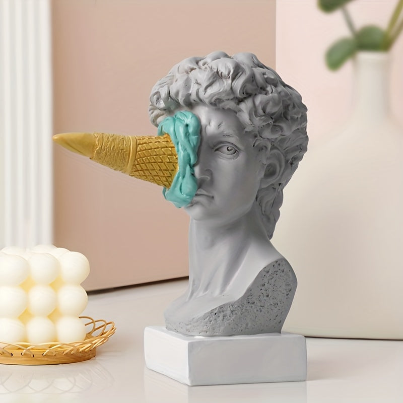 Escultura de David de resina con cono de helado, figura decorativa europea moderna para varios tipos de habitaciones, uso en interiores y exteriores, decoración sin electricidad - 1 pieza