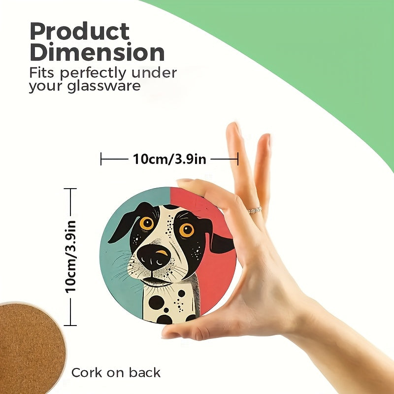 Juego de 8 Posavasos de Madera con Retratos de Perros, Alfombrillas Adhesivas Anticaídas para Animales Lindos, Adecuados para Comedor y Cocina, Accesorios para el Hogar, Regalo Ideal para Amantes de los Perros, Parejas y Familias en San Valentín