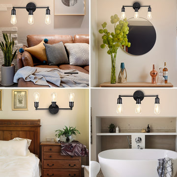 1pc Lámpara de Escritorio Moderna con 3 Luces, Luz de Pared para Baño Negra, Lámpara Retro para Cocina, Dormitorio y Sala de Estar (Bombillas No Incluidas)