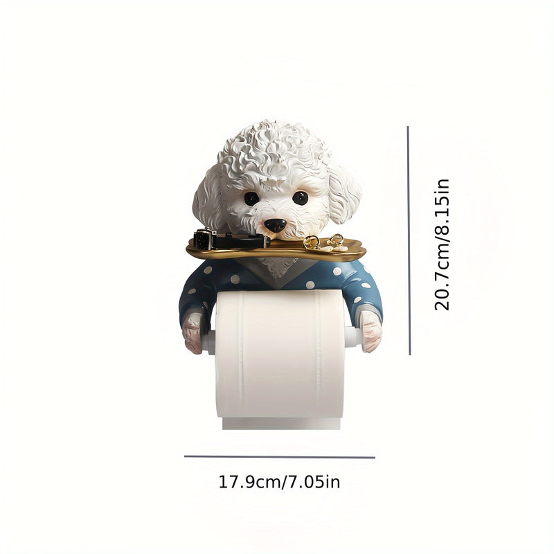 1pc Adorable Soporte de Papel Higiénico de Resina Perro, Soporte de Tejido Autoadhesivo Montado en la Pared, Accesorio de Baño con Acabado de Laca, Perfecto para Otoño, Halloween, Regalos de Navidad