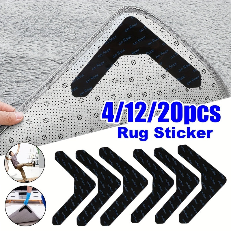 4/12/20pcs Cinta de agarre para alfombras Adhesivo de doble cara Cinta de alfombra antideslizante Pegatinas de cinta de alfombra lavable Cinta de alfombra para alfombras de área Cinta de alfombra para alfombras de esquina reutilizable para pisos de mader