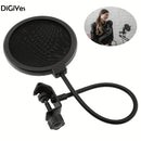 Filtro de Pop de Micrófono de Doble Capa con Cuello de Ganso Ajustable 360° - Ideal para Grabación Vocal y Transmisión en Vivo, Negro