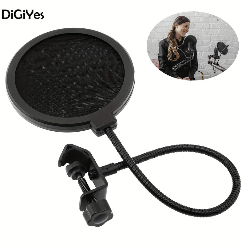 Filtro de Pop de Micrófono de Doble Capa con Cuello de Ganso Ajustable 360° - Ideal para Grabación Vocal y Transmisión en Vivo, Negro