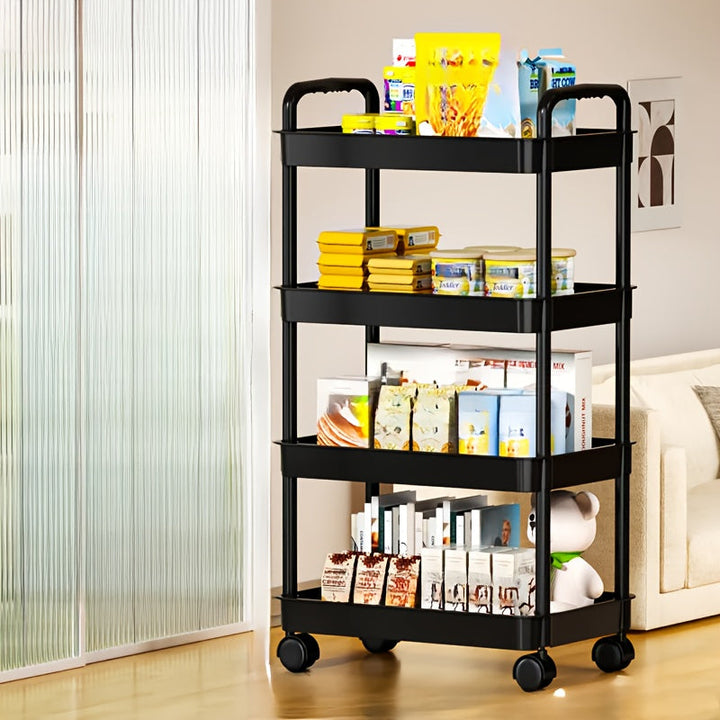 Estantería Subescritorio, Estante Multifuncional con Ruedas, Carrito de Cocina Rodante, Organizador para Bajo Mesa, Compatible con Contenedores de Especias, Unidad de Almacenamiento para Baño, Dormitorio, Comedor y Oficina, 4 Tamaños Disponibles