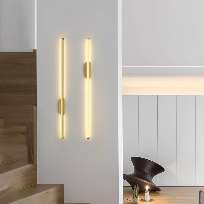 2 piezas de aplique de pared LED moderno dorado, lámpara de pared semimontada con estructura metálica desmontable para dormitorio, sala, pasillo - cableado directo, 110V-240V, sin batería, lámpara de pared para dormitorio | Aplique de pared moderno | Lám