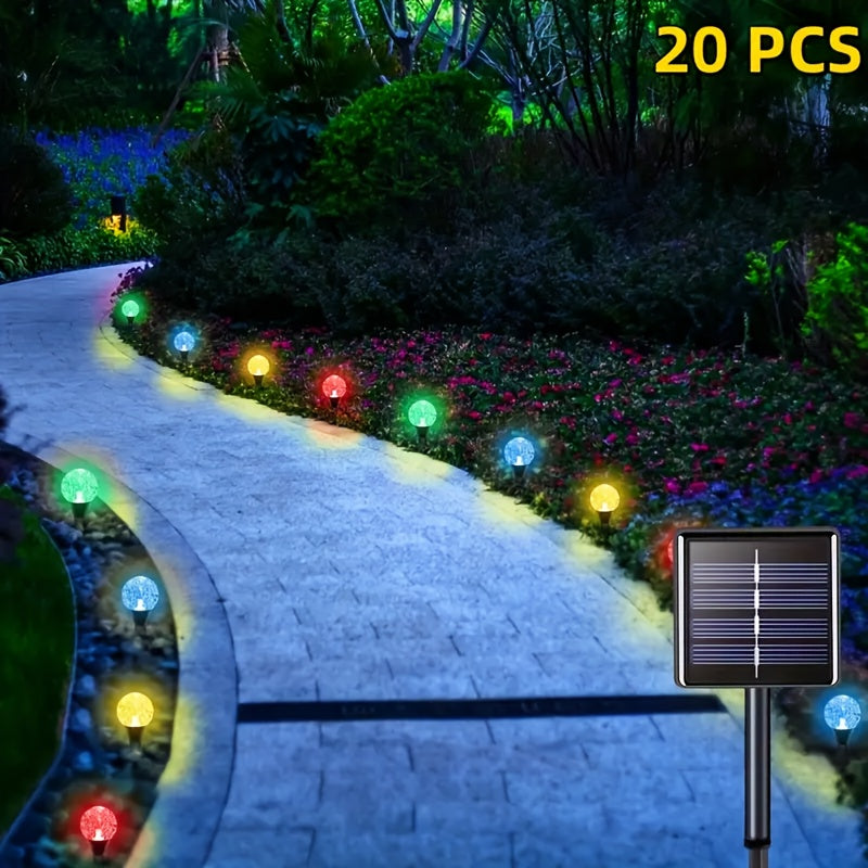 20pcs Luces Solares para Jardín, Luces de Césped Exteriores con 8 Modos de Iluminación, Apagado Automático Diurno y Encendido Nocturno para Verano, Camping, Navidad, Boda, Fiesta, Decoración de Caminos en el Césped