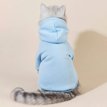 1 sudadera con capucha para mascotas, azul claro, de poliéster, abrigada y cómoda, ideal para uso en interiores o exteriores, con bolsillo delantero, para perros y gatos