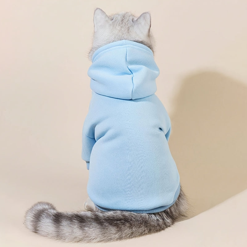 1 sudadera con capucha para mascotas, azul claro, de poliéster, abrigada y cómoda, ideal para uso en interiores o exteriores, con bolsillo delantero, para perros y gatos