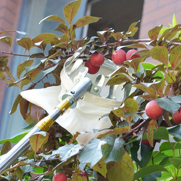 Pica de frutas telescópica portátil de acero inoxidable - Agarre antideslizante duradero sin rastros para mango, tomate, cerezas y más - Herramienta de cosecha manual con mango ergonómico y cesta de almacenamiento segura