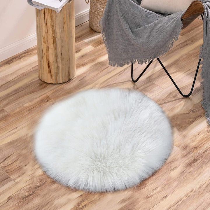 1 pieza de funda de asiento de piel sintética redonda, alfombra de piel peluda para sillas, adorno de silla suave y cómodo, decoración del hogar para sala de estar y dormitorio